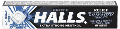 Halls Extra Strong Menthol Sugar Free 20x9pc x 24/case (132256)