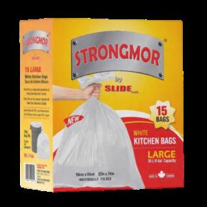 STRONGMOR WHITE GARBAGE BAGS 15PK x 12 per case
