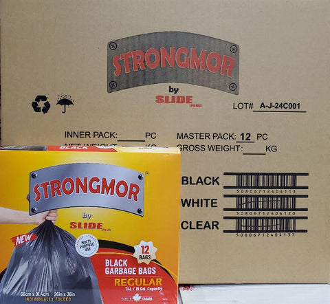 STRONGMOR Case of Black Garbage 74 Ltr x 12ct Bags (12 Boxes/Case)