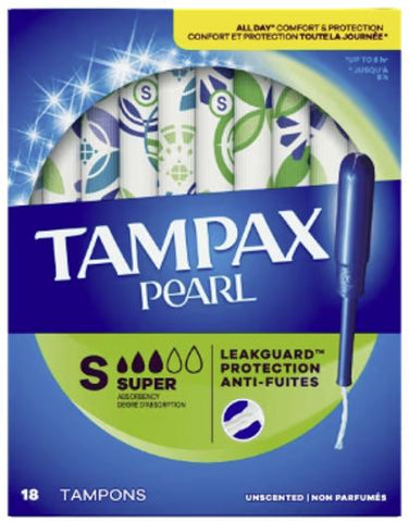 Tampax Pearl Super Absorbency Unscented Tampons 18 Count (11040)