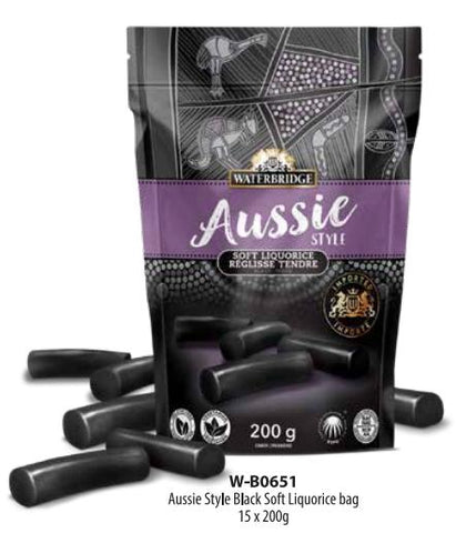 Waterbridge Aussie Style Black Soft Liquorice 15x200g