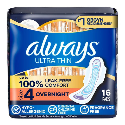 Always Ultra Thin Size 4 Overnight Flexi-Wings Pads 16ct (10864)