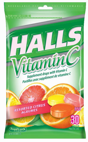Halls Vita C Citrus Cello Bag 12x30pc x 4/case (132283)