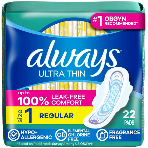 Always Ultra Thin Size 1 Regular With Flexi-Wings Pads 22ct (10859)