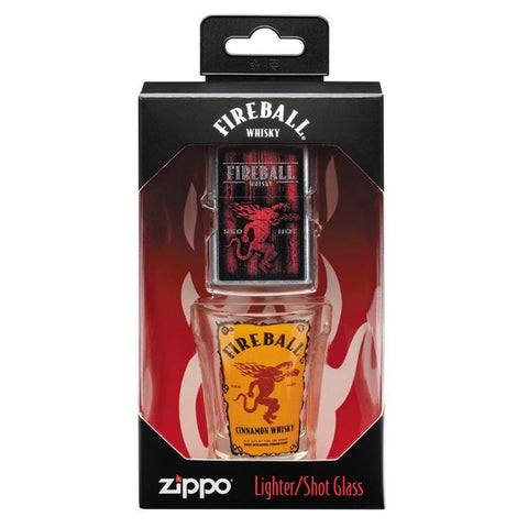 Zippo Street Chrome, Fireball® Shot Glass and Lighter Gift Set (49348)